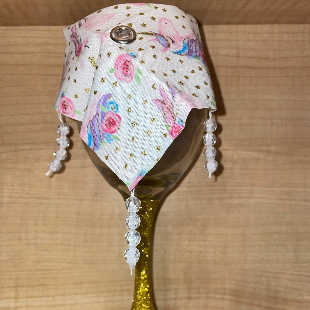 Gold Stem Wine Glass & Unicorn Drink Cover